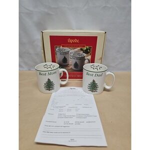 Spode Christmas Tree Mugs Best Mom Best Dad Set Of Two Unused